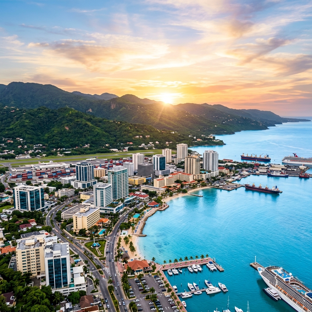 Kingston harbour and Jamaica coastline